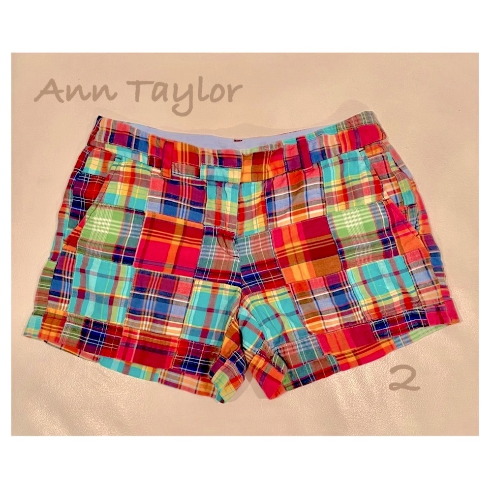 2 Ann Taylor LOFT patchwork multicolor cotton red yellow blue squares price firm